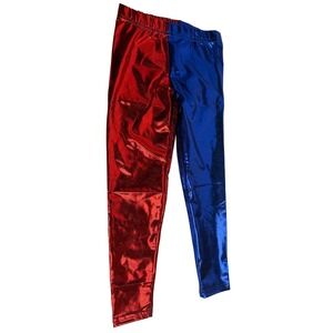 Girlzwalk Shiny Leggings Red Blue Harley Quinn Cosplay Costume Kids Girl Age 5-6